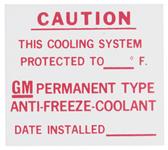 Decal, 65-75 Buick, Cooling System, GM Dealer Installed Antifreeze