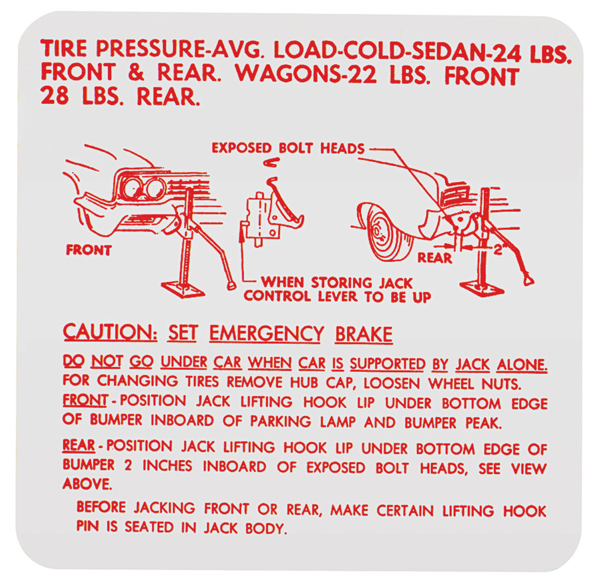 Decal, 6364 Skylark, Special, Trunk, Jack Instructions, Tire Pressure