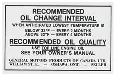 Decal, 70-71 Buick, Engine Compartment, Canada Oil Change