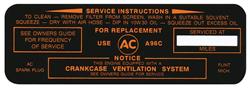 Decal, 63-64 Pontiac, Air Cleaner, Service Instructions, A96C