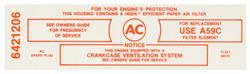 Decal, 65 Pontiac, Air Cleaner, Service Instructions, 421, 3x2, A59C, Red