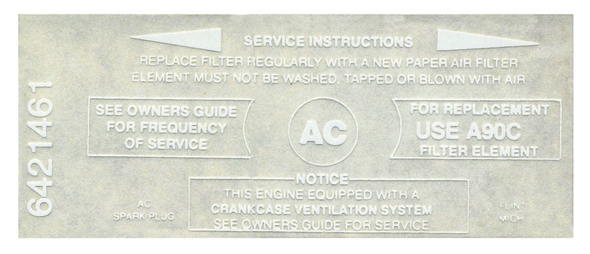 1966 Cadillac Restoration Parts Air Cleaner Decal - DA0091