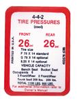 Decal, 68 Cutlass, Tire Pressure, 442, Hurst
