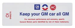 Decal, 70 Cutlass, Air Cleaner, 4bbl, "Keep your GM car all GM"