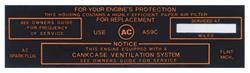 Decal, 64-65 Pontiac, Air Cleaner, Service Instructions, A59C, Black
