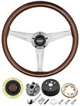 Steering Wheel Kit, Grant 3-Spoke, 1966 Chevelle, Mahogany w/Red Bowtie Cap