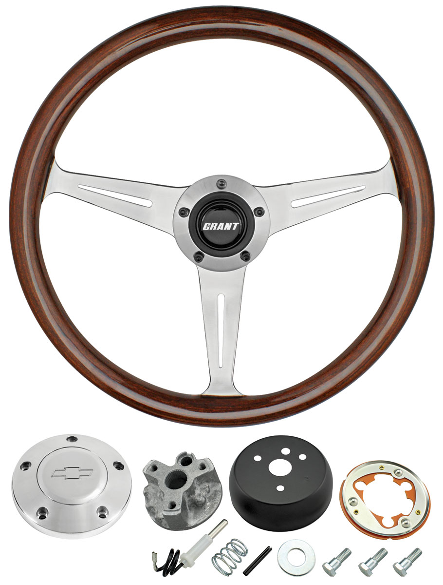 Steering Wheel Kit, Grant 3Spoke, 1966 Chevelle, Mahogany w/Billet