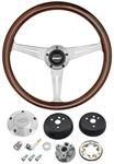 Steering Wheel Kit, Grant 3-Spoke, 1964-65 Chev, Mahogany w/Billet Bowtie Cap