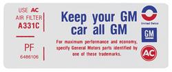 Decal, 71 Pontiac, Air Cleaner, Keep Your GM Car All GM, 350-2V, 6486106, PF