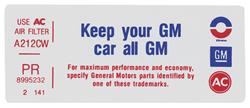 Decal, 76 Pontiac, 4V, Keep Your GM Car All GM, 8995232, PR