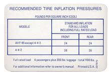 Decal, 67 Cutlass, Tire Pressure, 442