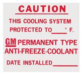 Decal, 64-72 Cutlass, Cooling System, GM Dealer Installed Anti-Freeze