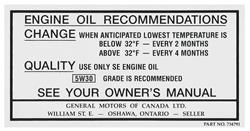 Decal, 68-69 Cutlass, Oil Change, Canada