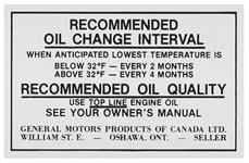 Decal, 70-71 Cutlass, Oil Change, Canada