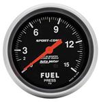 Gauge, Fuel Pressure, AutoMeter, 2-5/8", Mechanical, 0-15PSI, w/Isolator
