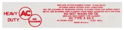 Decal, 59-60 Pontiac, Air Cleaner, Service Instructions, V8 2bbl, Red, A63C