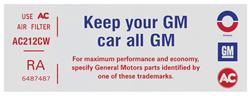 Decal, 72-73 Pontiac, Air Cleaner, V8, 4 Barrel, Keep Your GM Car All GM, RA