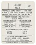 Decal, 71 GTO, Lemans, Tire Pressure, KE