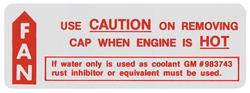 Decal, 66-67 Cutlass, Cooling System Caution