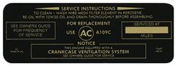 Decal, 64 Pontiac, Air Cleaner, Service Instructions, A109C