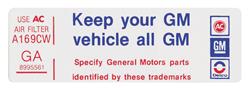 Decal, 78-79 Malibu, Air Cleaner, 250, Keep Your GM Vehicle All GM