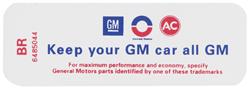 Decal, 69 Skylark, Air Cleaner, GS350, GS400, 6485044, Keep your GM car all GM