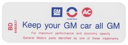 Decal, 70-71 Skylark, Air Cleaner, 455, 4V, 6485827, Keep your GM car all GM
