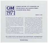 Price List, 1971 GM All, MSRP