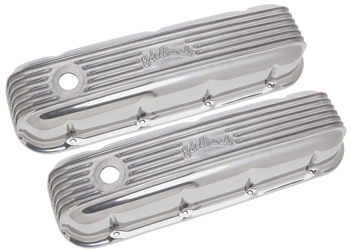 Valve Covers, Edelbrock, Classic Series, BB Chevy, Finned, Polished