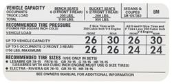 Decal, Tire Pressure & Maintenance, 1975-76 Riviera, BM 1257363