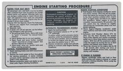 Decal, 74-76 Riviera, Engine Starting Instructions