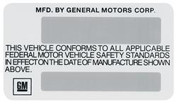 Decal, 75 All GM, Interior, Vehicle Certification Kit