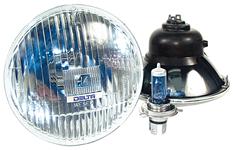 Headlights, Delta Lights Xenon 5-3/4" Round, Convex Glass, H4 Bulb, Hi-Beam