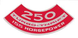 Decal, Air Cleaner, 1964-77 Chevelle & El Camino & MC, 250 Turbo-Thrift 155HP