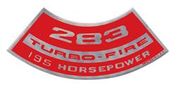 Decal, Air Cleaner, 1964-77 Chevelle & El Camino & MC, 283 Turbo-Fire 195HP