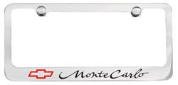 License Plate Frame, Designer, 1970-77 Monte Carlo Script w/ Red Bowtie