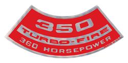 Decal, Air Cleaner, 1964-77 Chevelle & El Camino & Monte, 350 Turbo-Fire 360HP