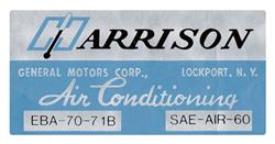 Decal, 71 GM, Evaporator Box, Harrison Air Conditioning, EBA7071B
