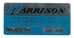 Decal, 76 GM, Evaporator Box, Harrison Air Conditioning, EBA07076B
