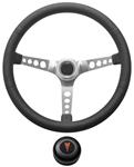 Steering Wheel Kit, 1959-68 Pontiac, Retro w/Holes, Pontiac Crest Cap, Black