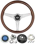 Steering Wheel Kit, Grant 3-Spoke, 1969-88 Chevelle, Mahogany w/Blue Bowtie Cap