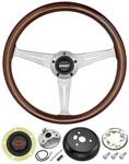 Steering Wheel Kit, Grant 3-Spoke, 1969-88 Chevelle, Mahogany w/Red Bowtie Cap