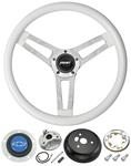 Steering Wheel, Grant Classic 5, 1969-88 Chevrolet, White w/ Blue Bowtie Cap