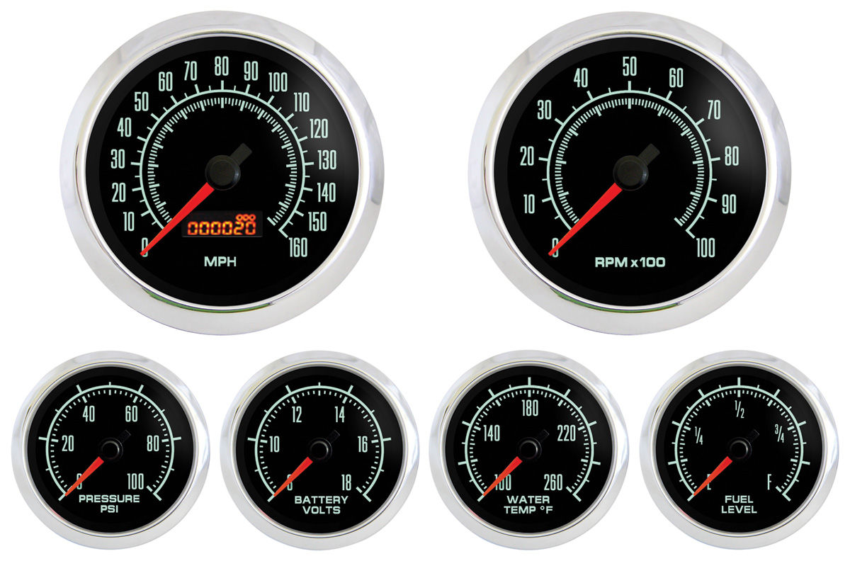 Gauge Kit, Marshall Instruments, Retro Muscle, 6Piece w/ Speedo & Tach