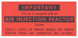 Decal, 66-67 Pontiac, Buick, Cadillac, California, Air Injection Reactor