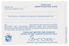 Owner ID Card, 1954-58 Cadillac