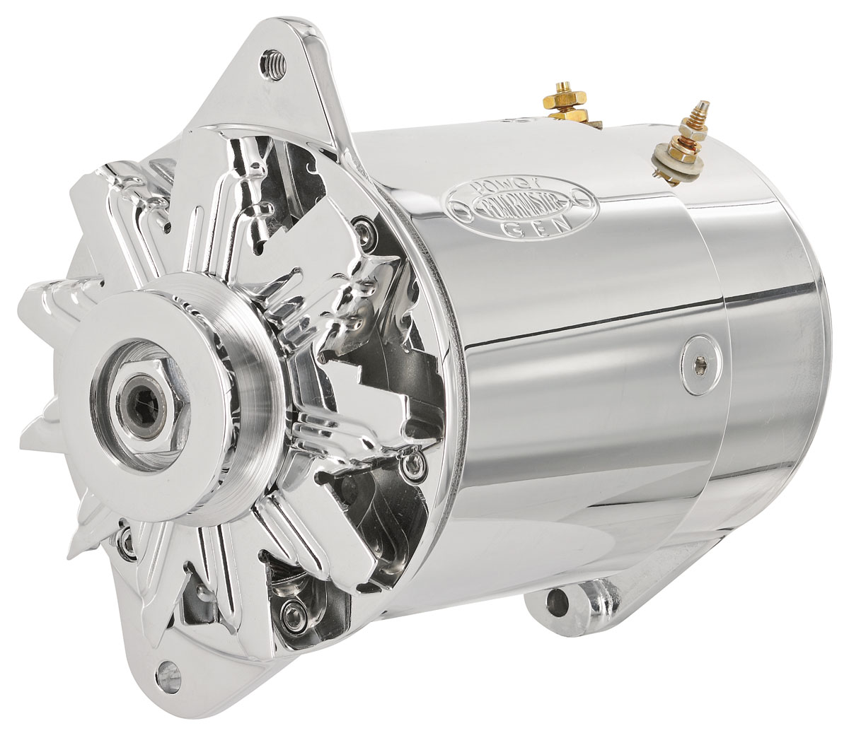 Powermaster Alternator, PowerGen, 195462 GM Car, Chrome, Short