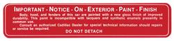 Decal, 58-59 Cadillac, Glove Box, Paint Notice