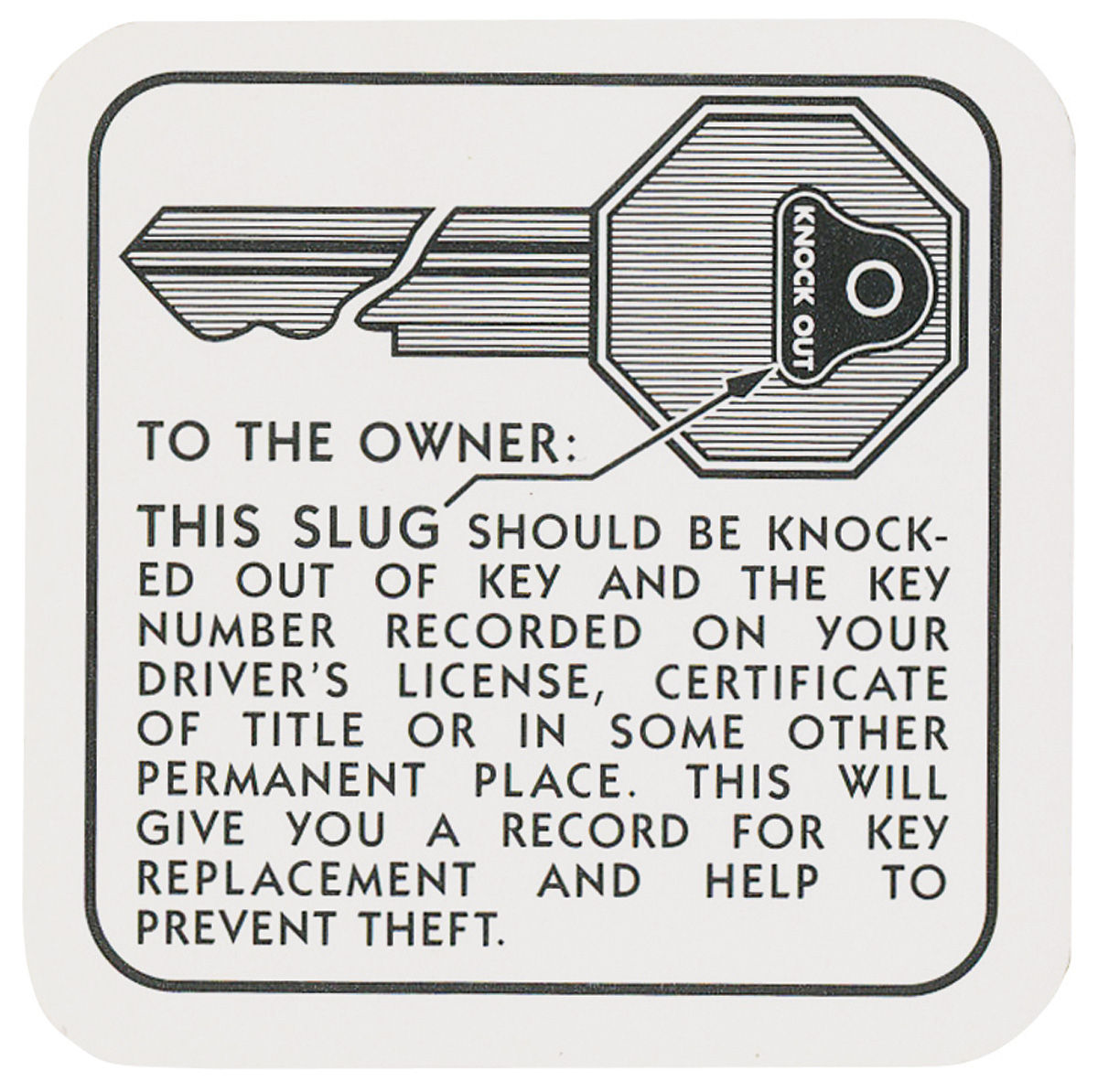 Decal, 5455 Cadillac, Glove Box, Key Knockout Instruction