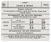 Decal, 75-76 Cadillac, Calais, DeVille, Door Jamb, Tire Pressure